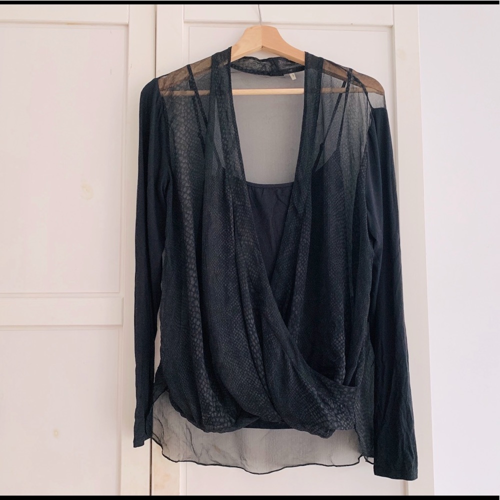 Elie Tahari black sheer snakeskin print blouse